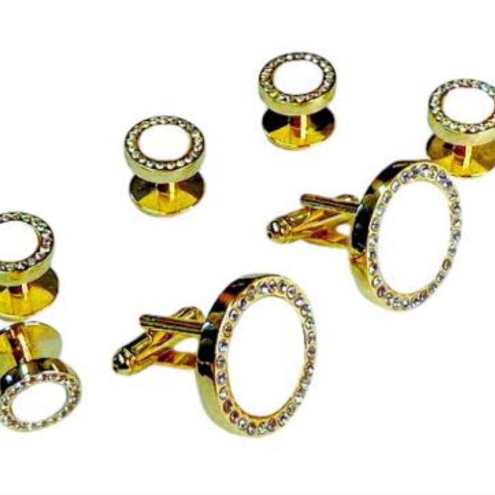 Genuine Mother Of Pearl Center/ Pavé Cz Bezel Cufflinks and Studs
